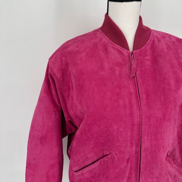 Vintage Mixed Blues Leather Bomber Jacket Barbie Pink Floral Lining Retro Small - Picture 2 of 14